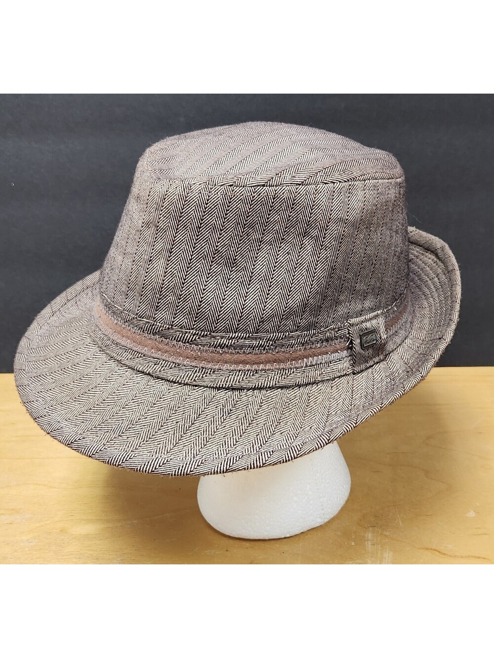 Vintage Billabong Men's Herringbone Fedora Hat S/M Gray Tweed Trilby Satin